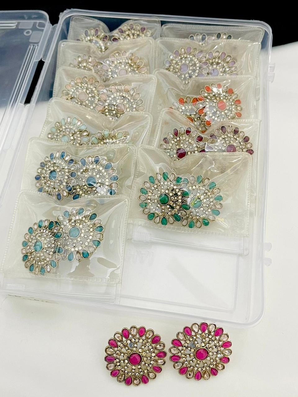 Beautiful Premium Quality Reverse Ad Stone Work Big Size Studs 12 Pairs Combo Pack…. Minimum 12 Pair